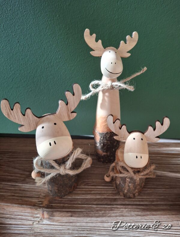 3 delige houten hertjes set