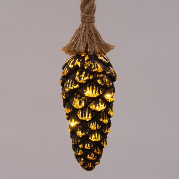 Dennenappel zwart - goud met verlichting - Afbeelding 3